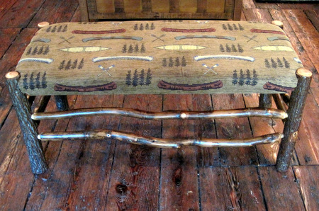 Hickory Bench with Canoe Upholstery