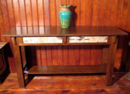 Arts and Crafts Hall Table with Birch Bark Panels