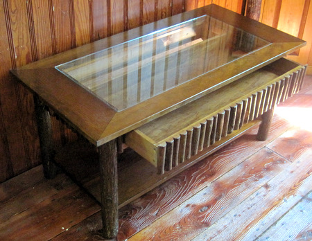 Hickory Coffee Table with Glass Top Display 