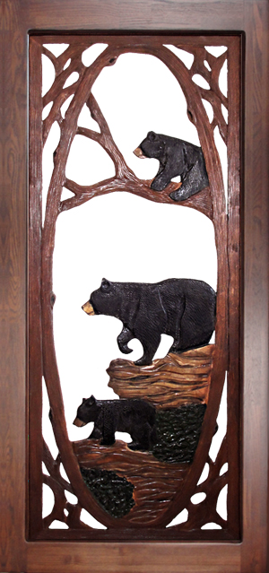 3 Bears Carved Wood Screen Door