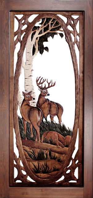 Carved Wood Screen Door - Deer