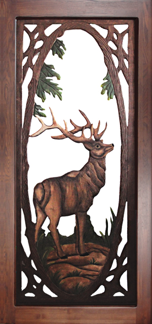 Carved Wood Screen Door - Elk