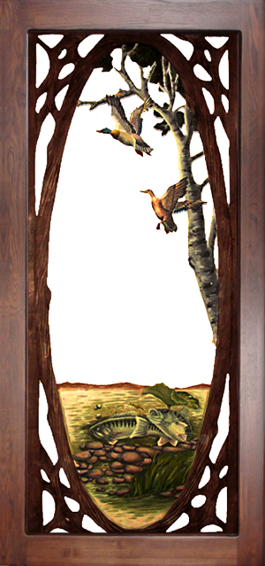 Carved Wood Screen Door - Lake Scene