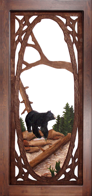 Carved Wood Screen Door - Bear