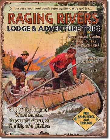 Raging Rivers Tin Canoe Sign