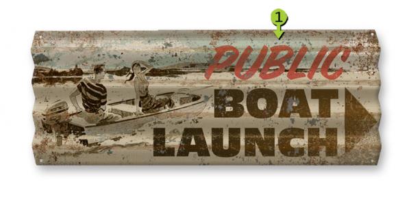 Corrugated Metal Boat Launch Sign