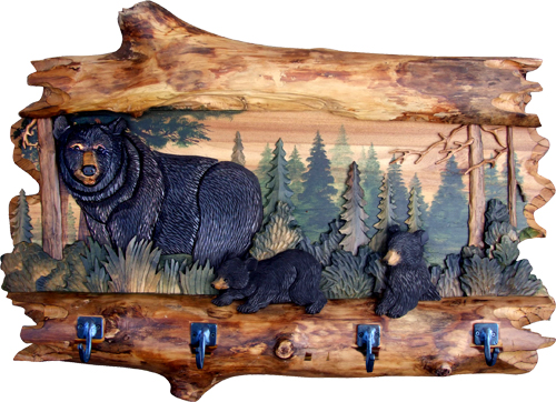 Bear Family Carving Coat Rack