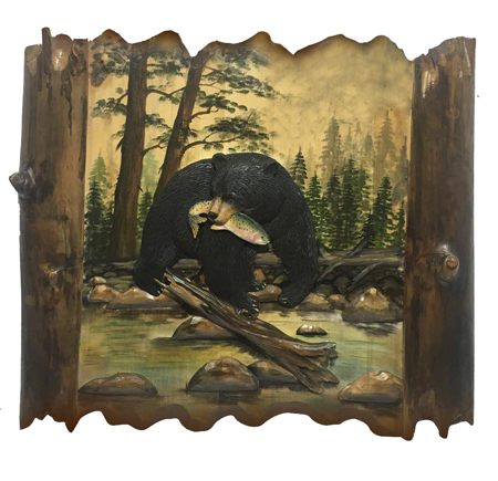 Bear Fishing Carved Wall Hanging