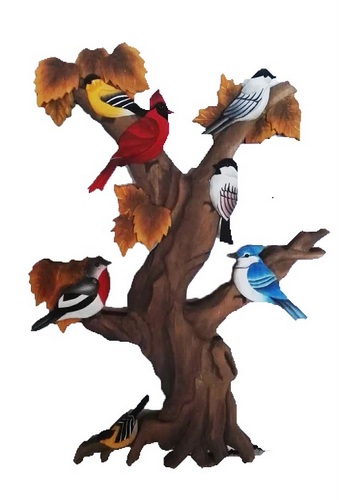 Birds in Tree Wall Carving