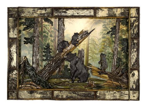Bear Family In Forest Carving
